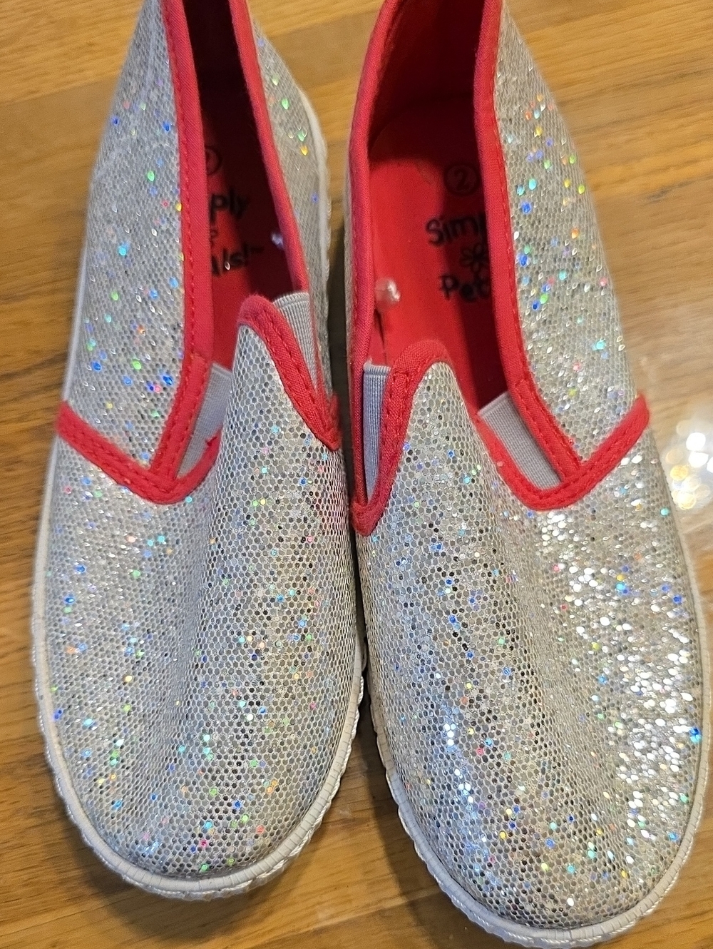 Simply Petals Kids' Glitter Slip-On Sneakers in Silver with Pink Trim